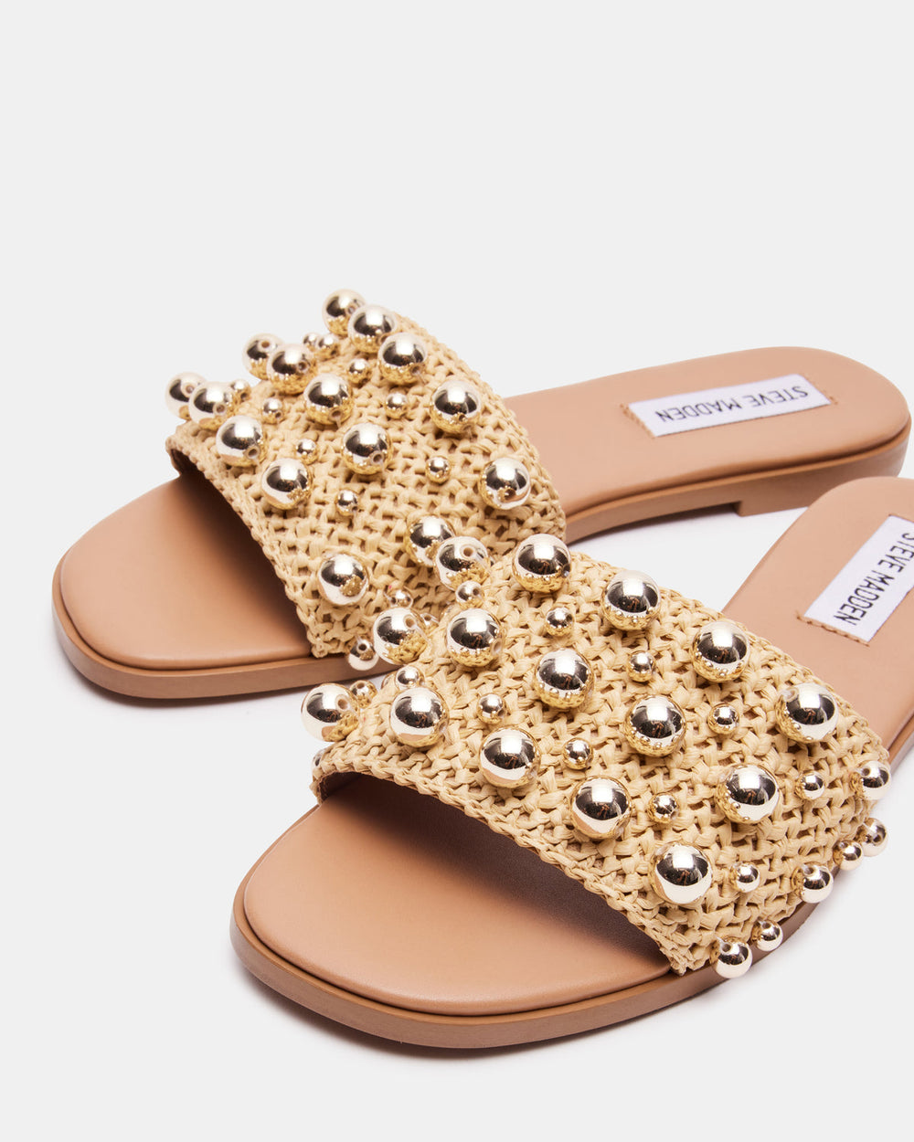 KEELY Natural Raffia Women's Studded Slides | Steve Madden near me