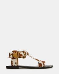 BRAZINN Brown Cow Print Strappy Flat Sandal Women's Sandal | Steve Madden US