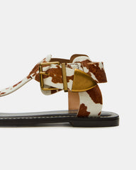 BRAZINN Brown Cow Print Strappy Flat Sandal Women's Sandal | Steve Madden US