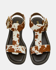 BRAZINN Brown Cow Print Strappy Flat Sandal Women's Sandal | Steve Madden US
