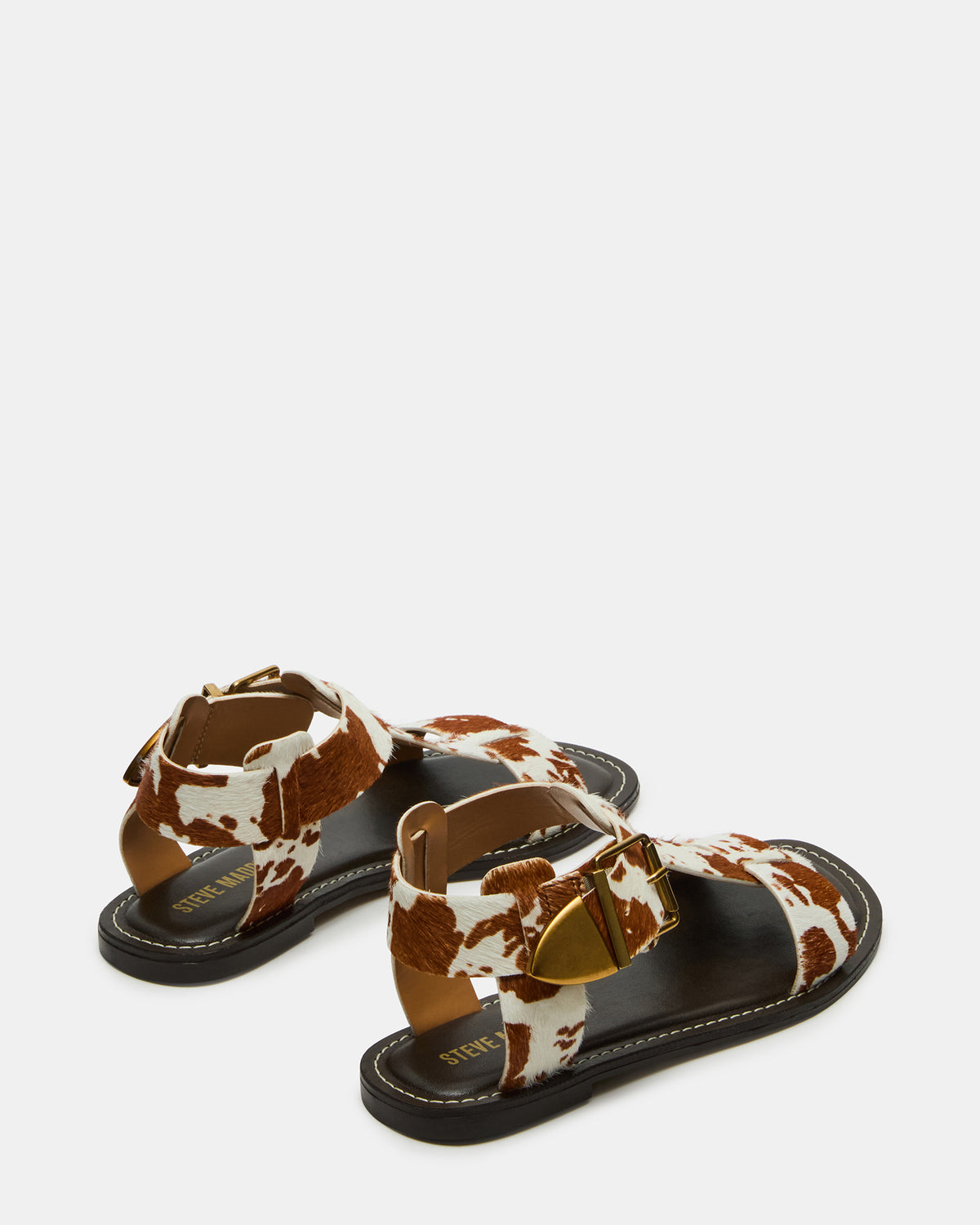 BRAZINN Brown Cow Print Strappy Flat Sandal Women's Sandal | Steve Madden US