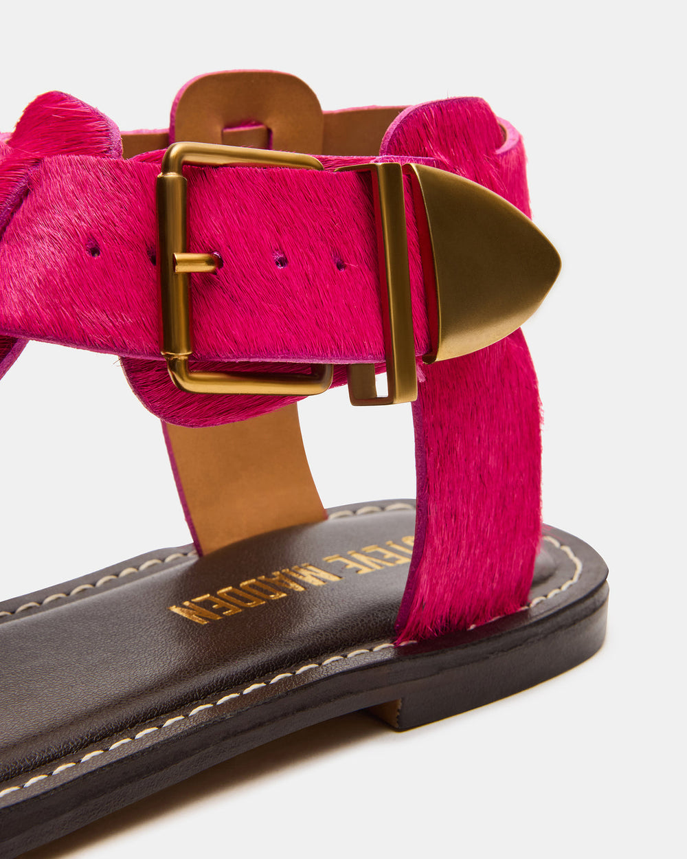 BRAZINN Hot Pink Strappy Flat Sandal Women's Sandal | Steve Madden Sale