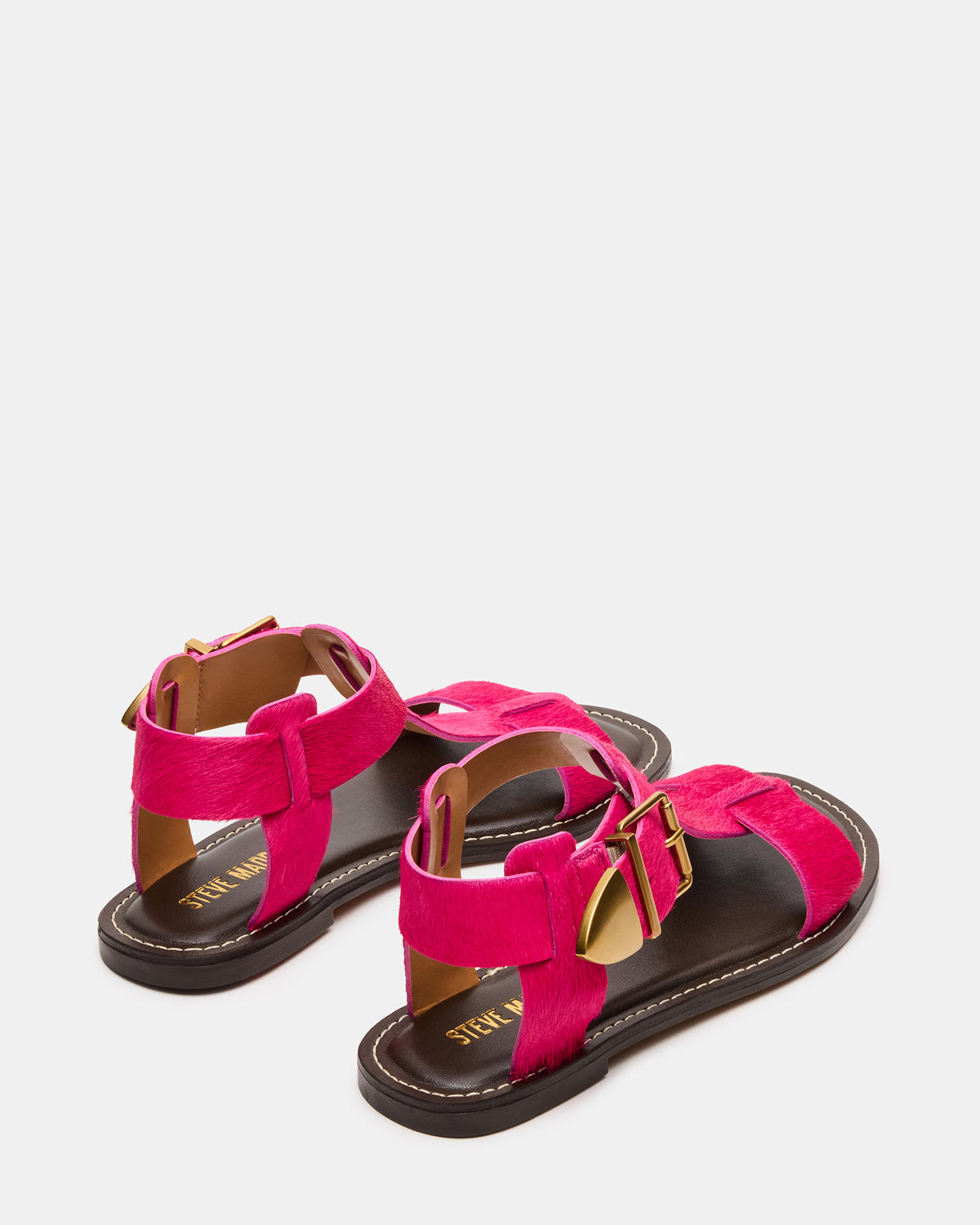 BRAZINN Hot Pink Strappy Flat Sandal Women's Sandal | Steve Madden Sale