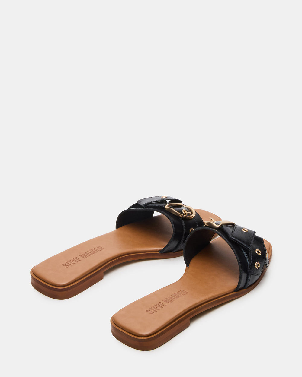 HILARIA Black Leather Square-Toe Slide Women's Sandal | Steve Madden for Sale