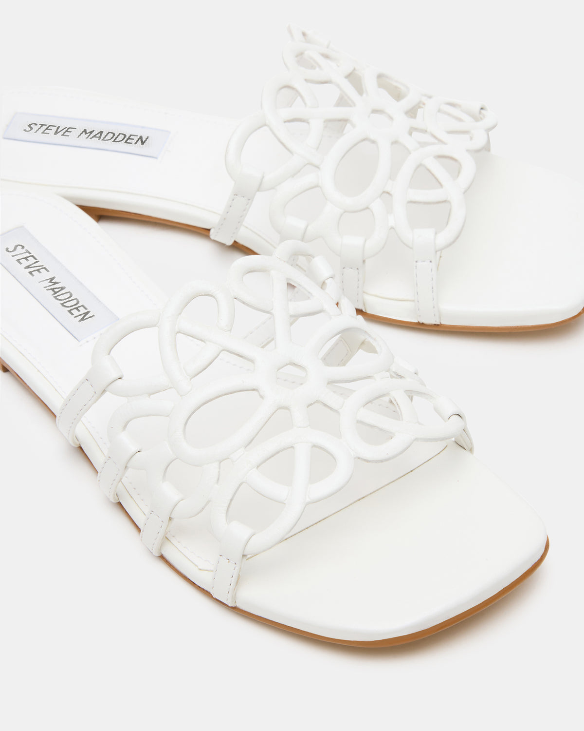 LOTUS White Leather Square-Toe Slide Women's Sandal | Steve Madden on Sale
