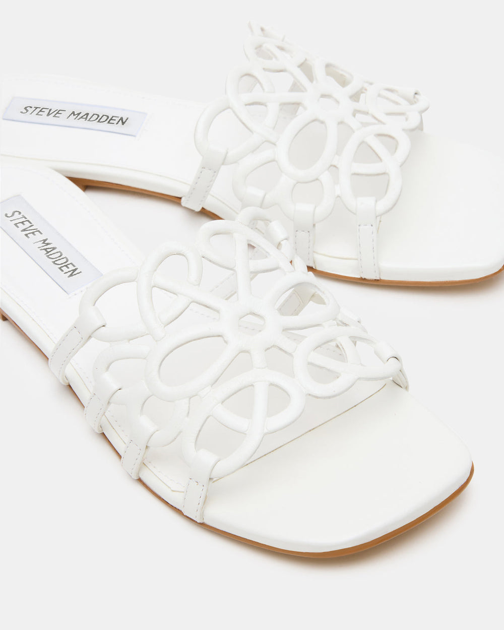 LOTUS White Leather Square-Toe Slide Women's Sandal | Steve Madden on Sale