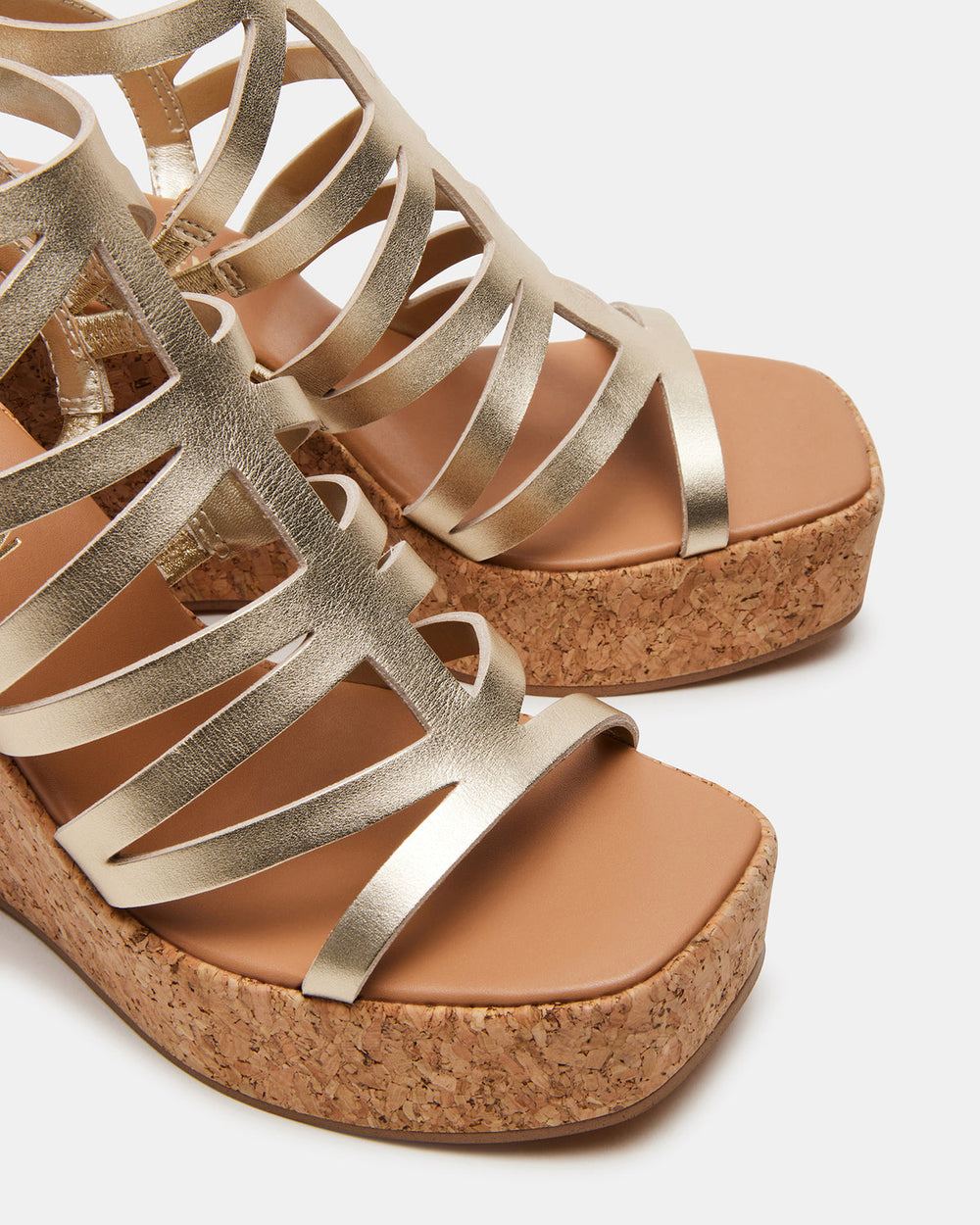 COZETTE Gold Leather Women's Platform Square-Toe Wedge Sandal | Steve Madden for Sale
