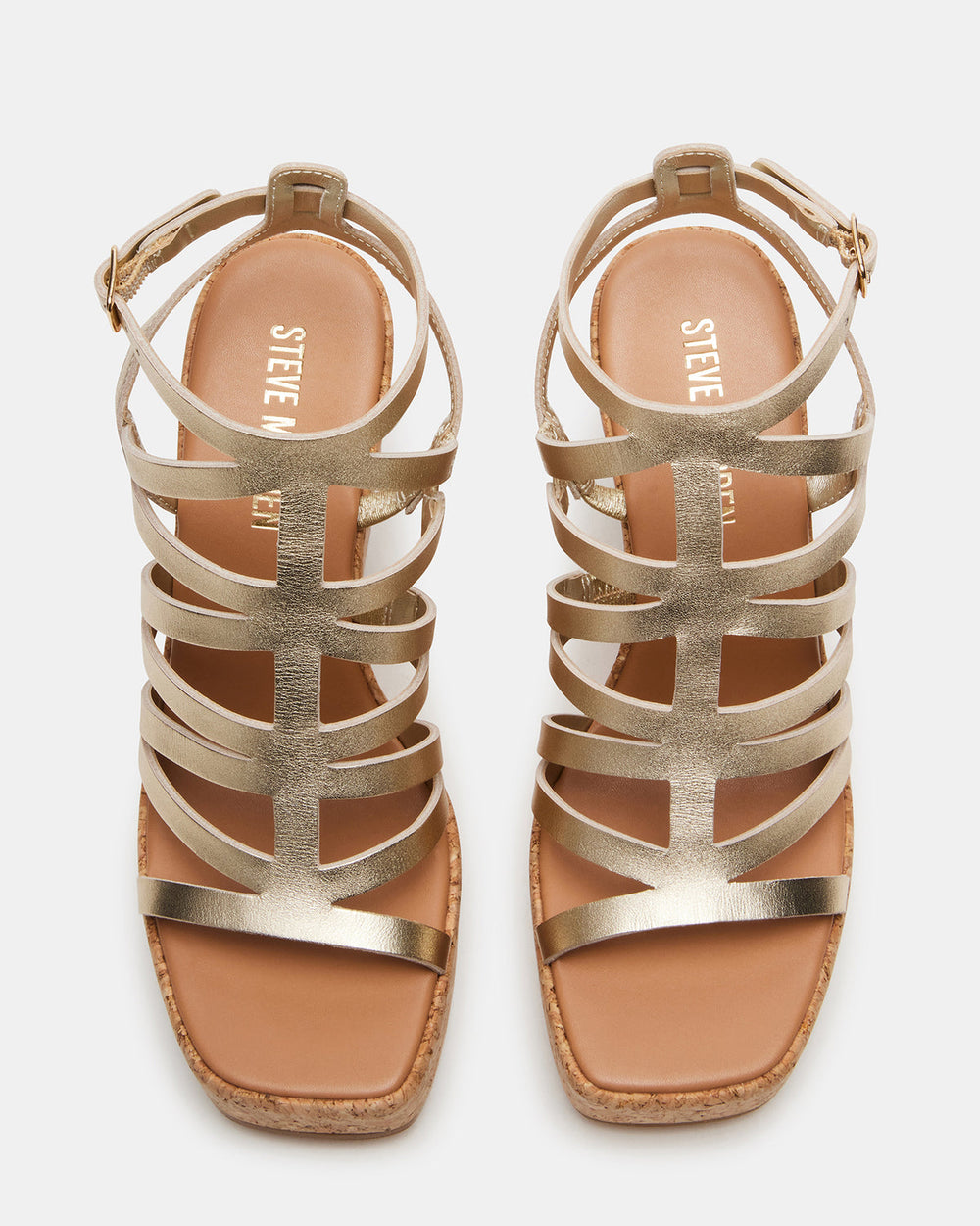 COZETTE Gold Leather Women's Platform Square-Toe Wedge Sandal | Steve Madden for Sale