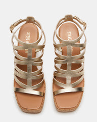 COZETTE Gold Leather Women's Platform Square-Toe Wedge Sandal | Steve Madden for Sale