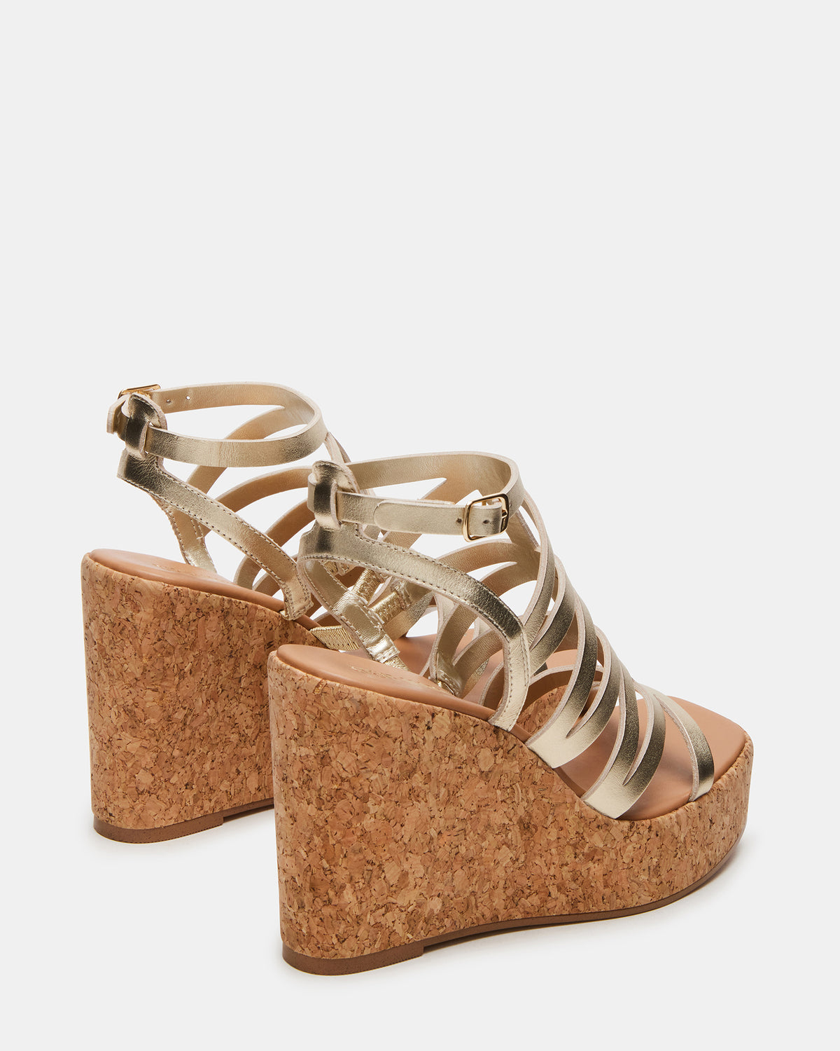 COZETTE Gold Leather Women's Platform Square-Toe Wedge Sandal | Steve Madden for Sale