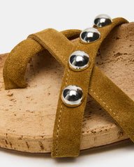 KELSO Olive Suede Flatform Strappy Studded Women's Sandal | Steve Madden outlet