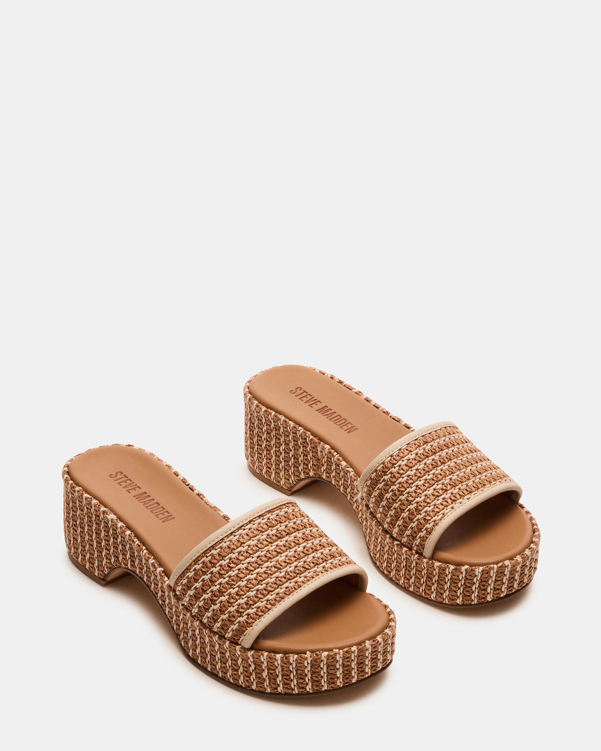 COSIMA Natural Platform Raffia Slide Women's Sandal | Steve Madden for Sale
