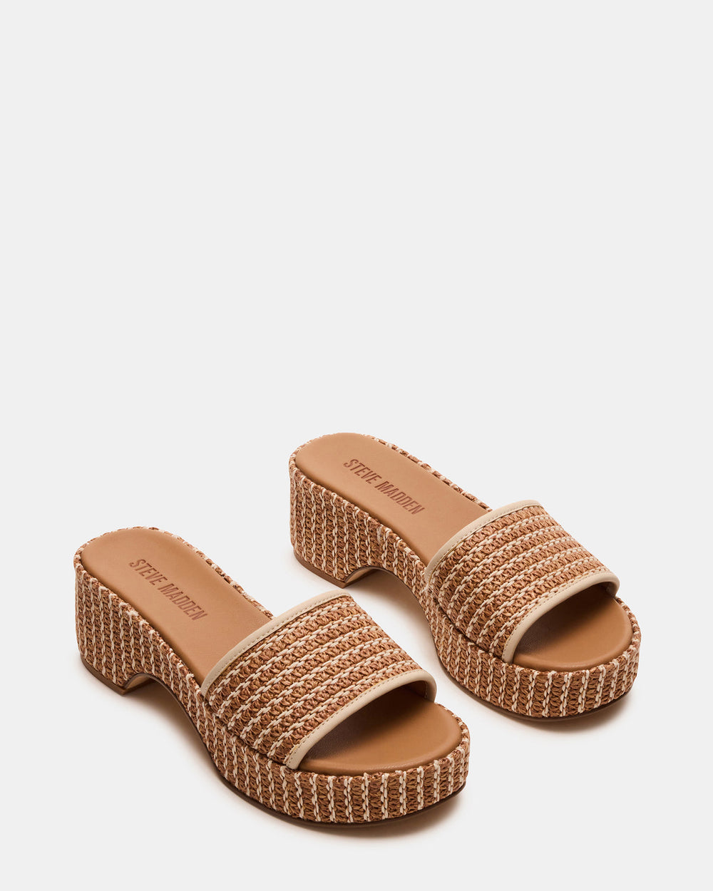 COSIMA Natural Platform Raffia Slide Women's Sandal | Steve Madden for Sale