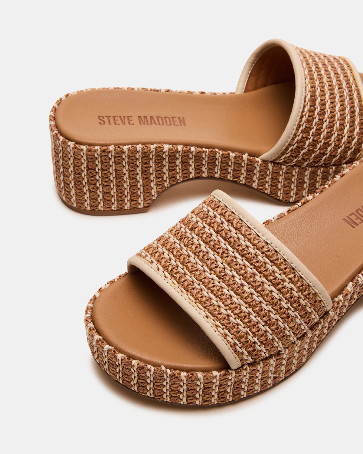 COSIMA Natural Platform Raffia Slide Women's Sandal | Steve Madden for Sale