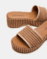 COSIMA Natural Platform Raffia Slide Women's Sandal | Steve Madden for Sale