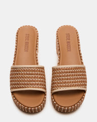 COSIMA Natural Platform Raffia Slide Women's Sandal | Steve Madden for Sale