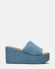 JETTY Blue Raffia Platform Wedge Women's Sandal | Steve Madden on Sale