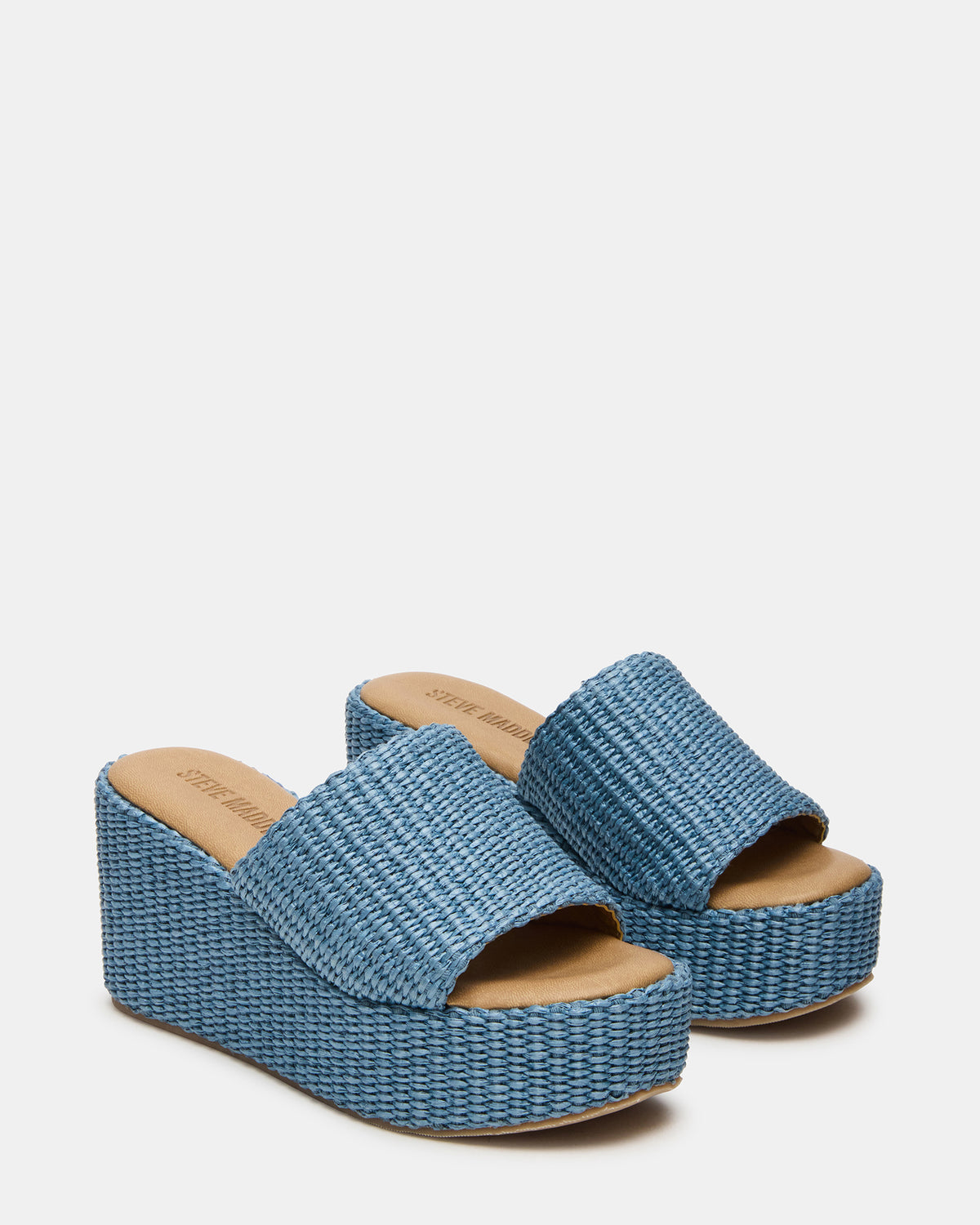 JETTY Blue Raffia Platform Wedge Women's Sandal | Steve Madden on Sale