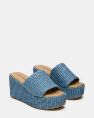 JETTY Blue Raffia Platform Wedge Women's Sandal | Steve Madden on Sale