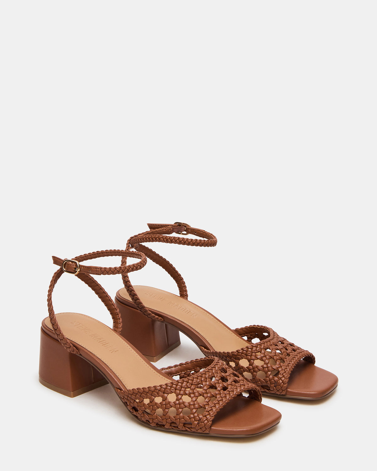 SOLEIL Tan Square-Toe Woven Women's Sandal | Steve Madden discount
