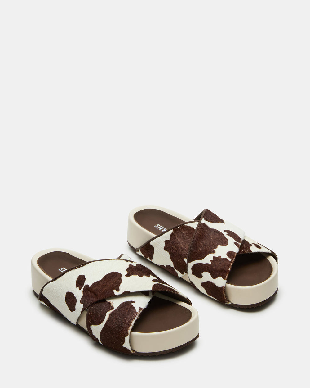 AVENDRA Brown Cow Print Flatform Slide Women's Sandal | Steve Madden online