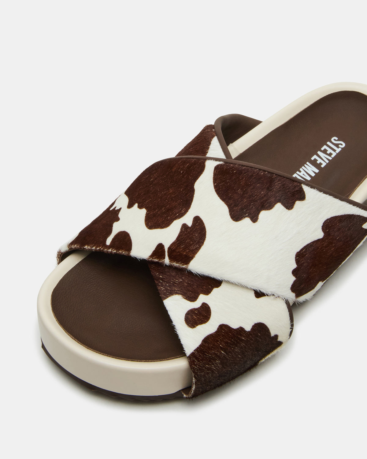 AVENDRA Brown Cow Print Flatform Slide Women's Sandal | Steve Madden online