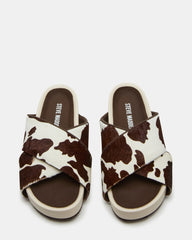 AVENDRA Brown Cow Print Flatform Slide Women's Sandal | Steve Madden online