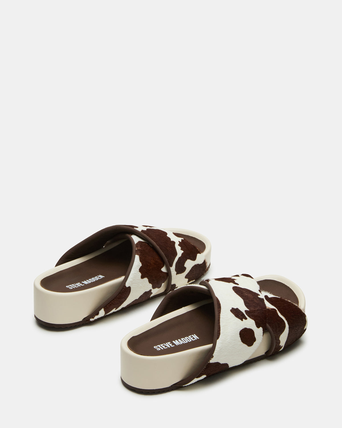 AVENDRA Brown Cow Print Flatform Slide Women's Sandal | Steve Madden online