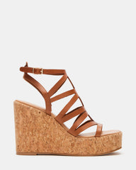 COZETTE Tan Leather Women's Platform Square-Toe Wedge Sandal | Steve Madden Sale