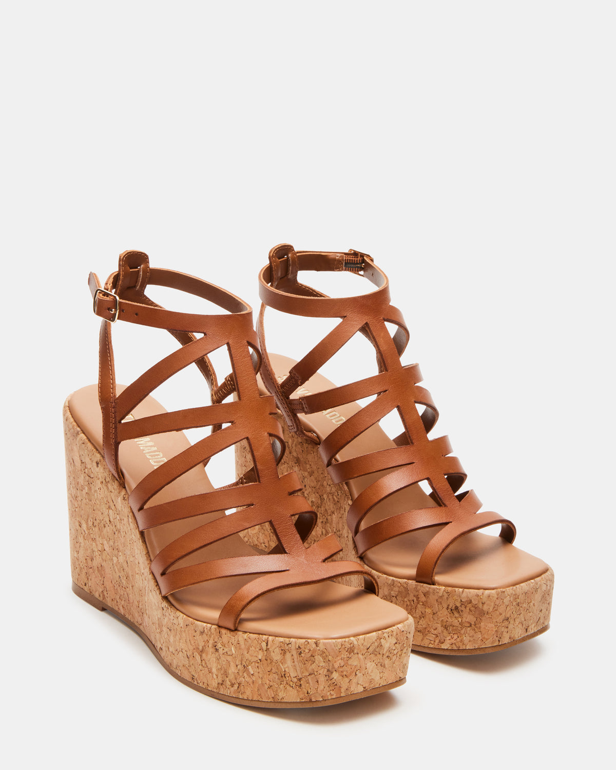 COZETTE Tan Leather Women's Platform Square-Toe Wedge Sandal | Steve Madden Sale