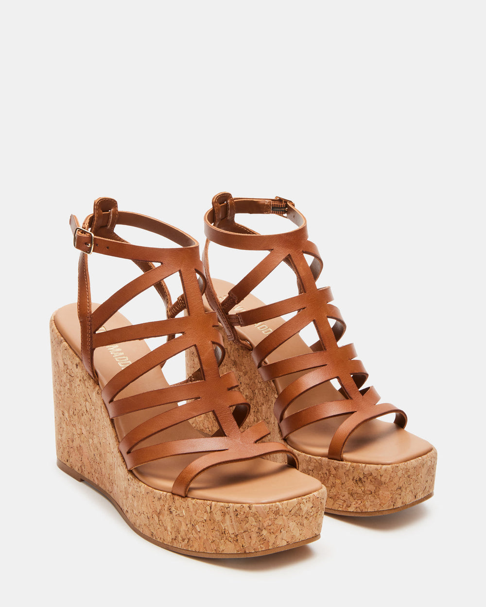 COZETTE Tan Leather Women's Platform Square-Toe Wedge Sandal | Steve Madden Sale