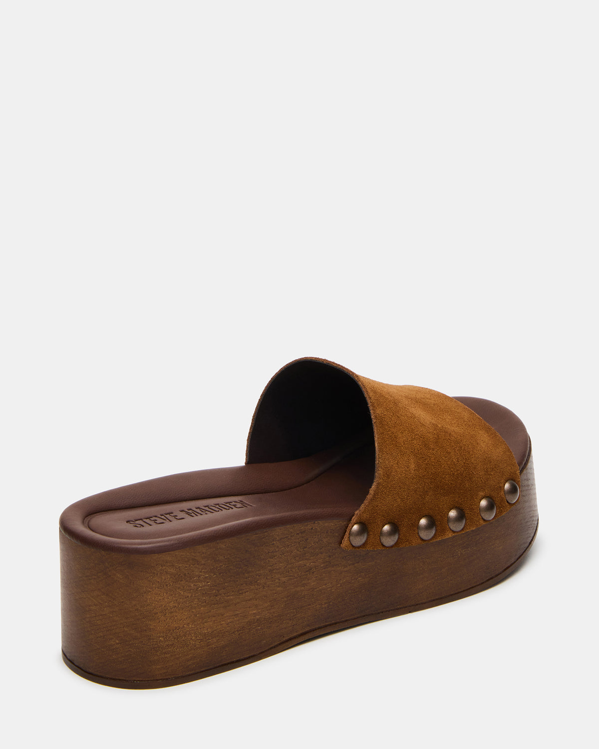 CONGA Tan Suede Platform Wood Bottom Slide Women's Sandal | Steve Madden for Sale