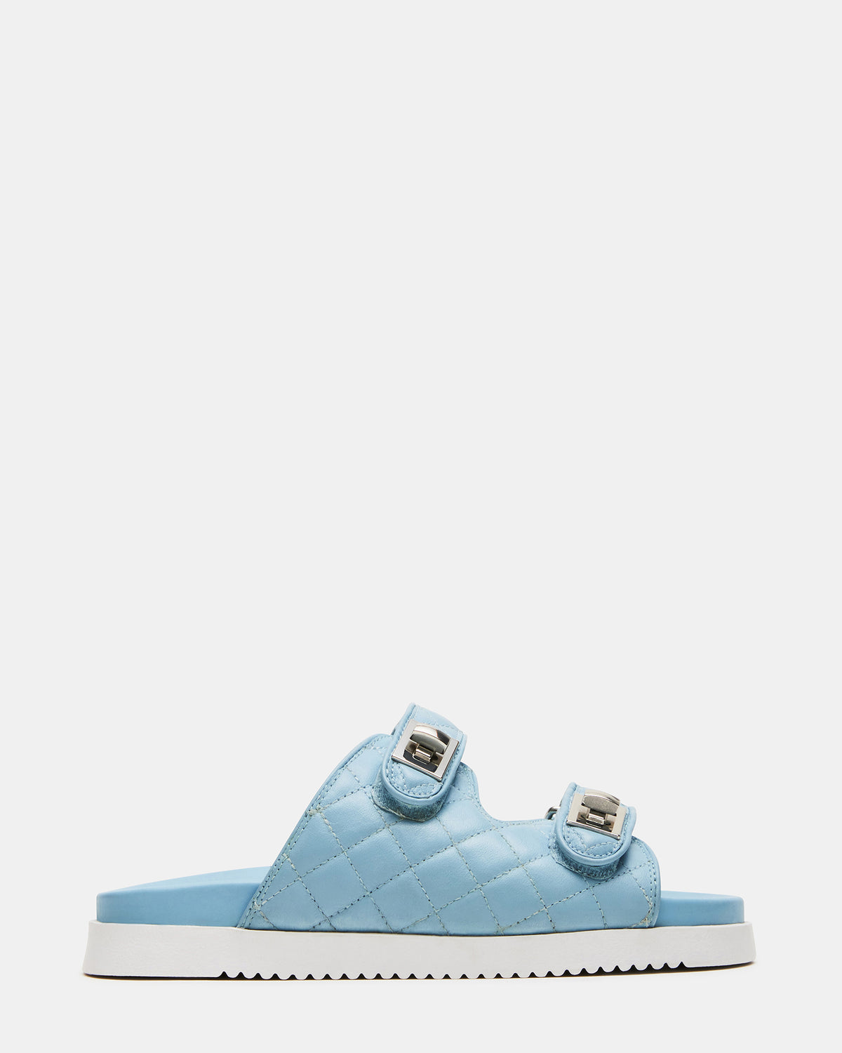 SCHMONA Blue Leather Quilted Slide | Women's Sandals | Steve Madden on Sale
