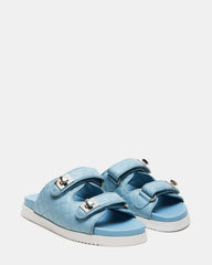 SCHMONA Blue Leather Quilted Slide | Women's Sandals | Steve Madden on Sale