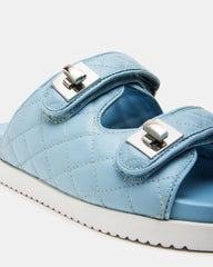 SCHMONA Blue Leather Quilted Slide | Women's Sandals | Steve Madden on Sale