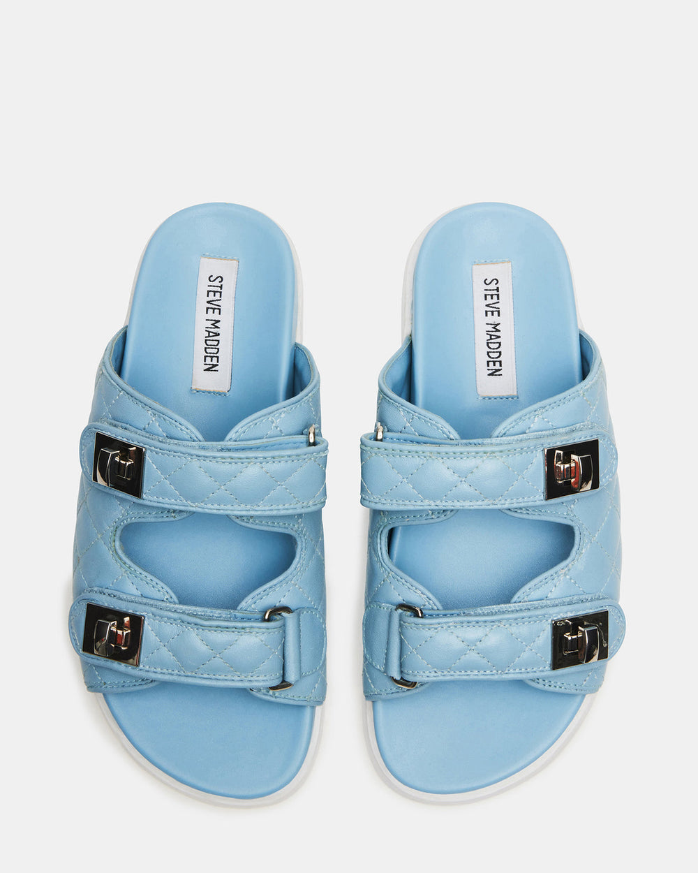 SCHMONA Blue Leather Quilted Slide | Women's Sandals | Steve Madden on Sale