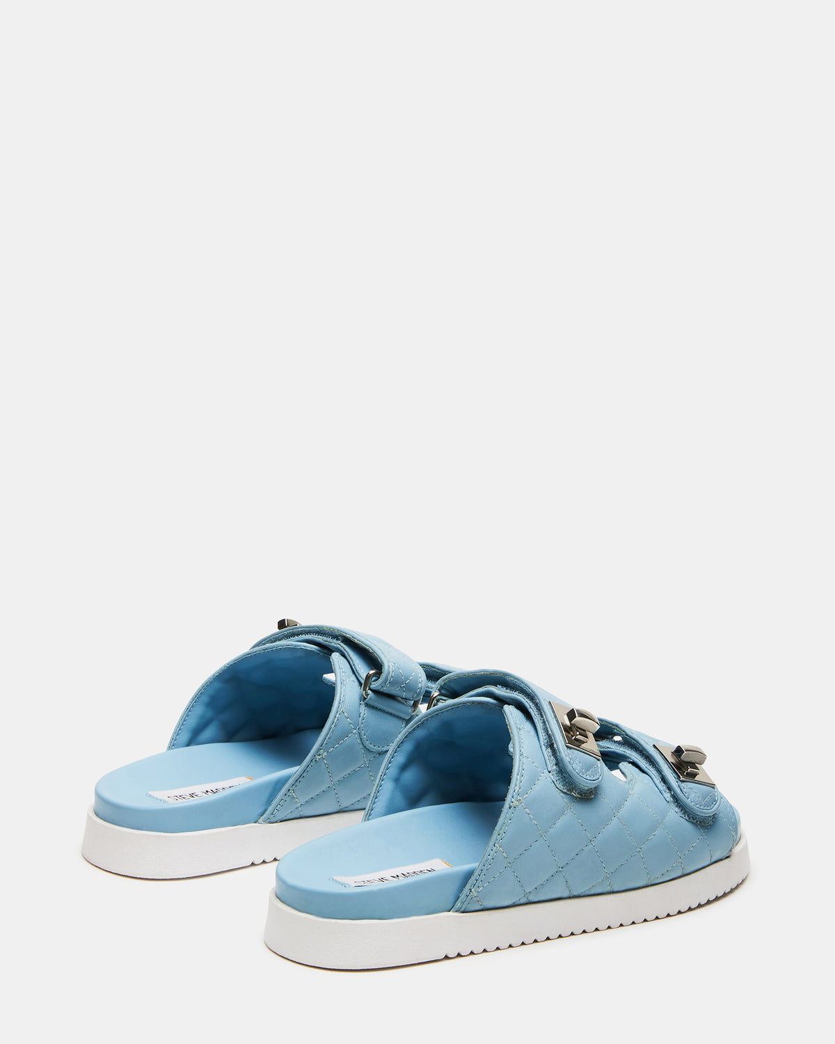 SCHMONA Blue Leather Quilted Slide | Women's Sandals | Steve Madden on Sale