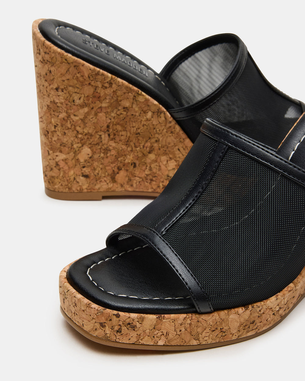 CRUZ Black Square-Toe Platform Mesh Wedge Mule Women's Sandal | Steve Madden discount