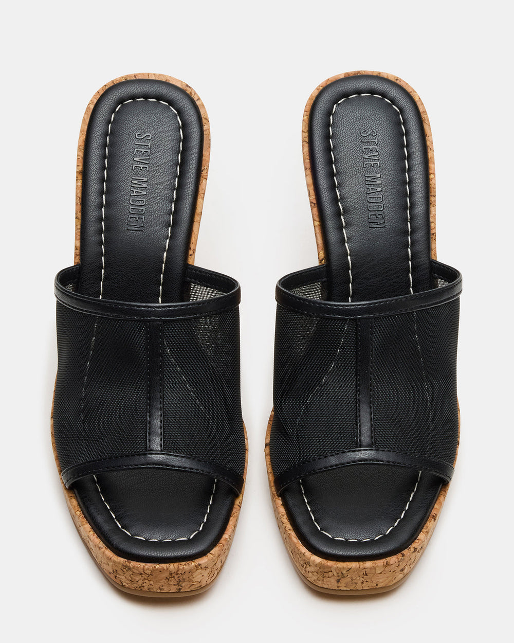 CRUZ Black Square-Toe Platform Mesh Wedge Mule Women's Sandal | Steve Madden discount