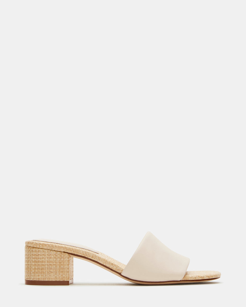 HAILEE Bone Leather Women's Square-Toe Raffia Block Heel Mule Sandal | Steve Madden Sale