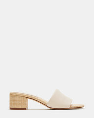 HAILEE Bone Leather Women's Square-Toe Raffia Block Heel Mule Sandal | Steve Madden Sale