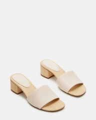 HAILEE Bone Leather Women's Square-Toe Raffia Block Heel Mule Sandal | Steve Madden Sale