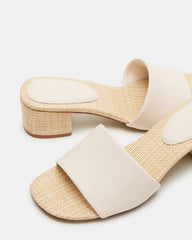 HAILEE Bone Leather Women's Square-Toe Raffia Block Heel Mule Sandal | Steve Madden Sale