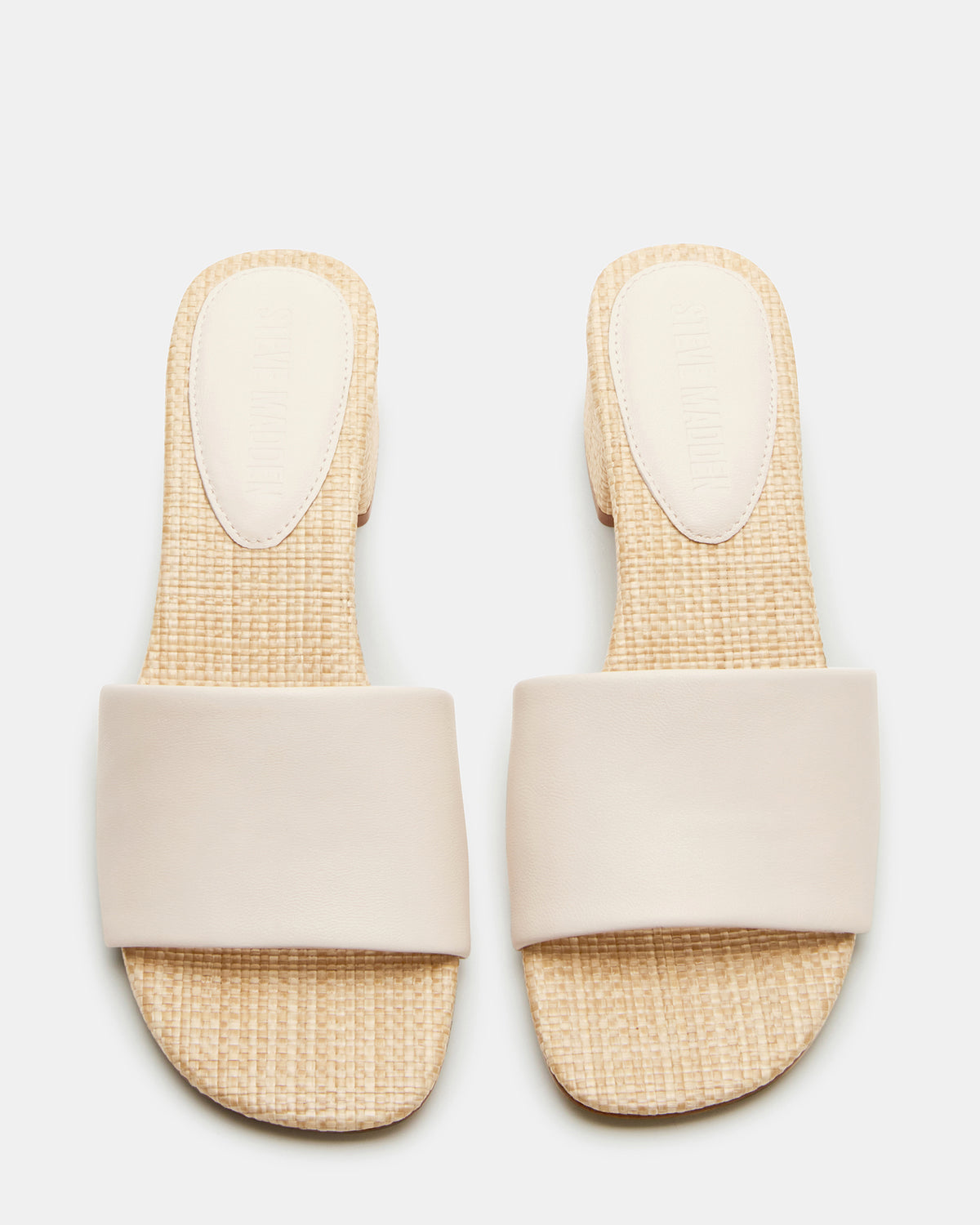 HAILEE Bone Leather Women's Square-Toe Raffia Block Heel Mule Sandal | Steve Madden Sale