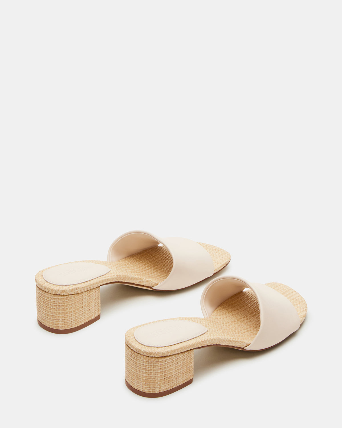 HAILEE Bone Leather Women's Square-Toe Raffia Block Heel Mule Sandal | Steve Madden Sale