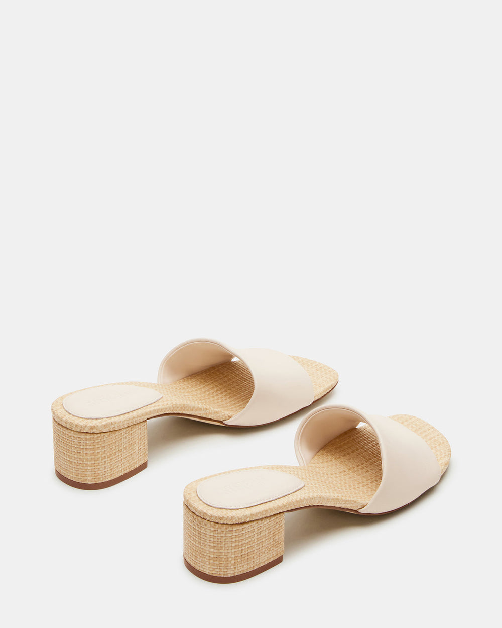 HAILEE Bone Leather Women's Square-Toe Raffia Block Heel Mule Sandal | Steve Madden Sale