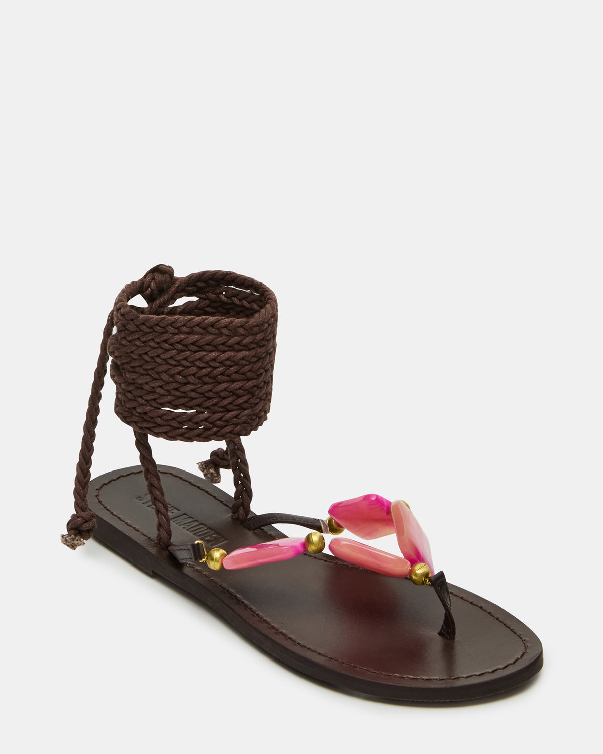 TASHA Pink Multi Strappy Lace-Up Flat Women's Sandal | Steve Madden for Sale
