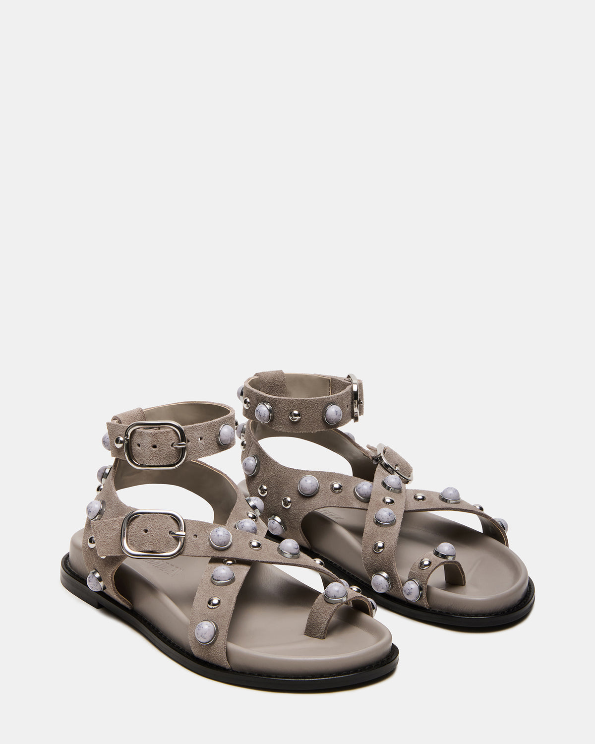 LINEAR Grey Suede Strappy Footbed Studded Women's Sandal | Steve Madden near me