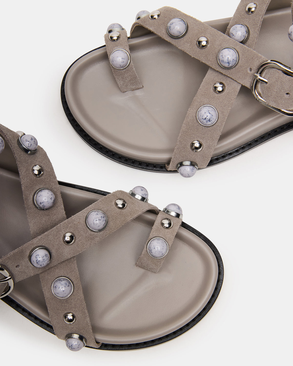 LINEAR Grey Suede Strappy Footbed Studded Women's Sandal | Steve Madden near me