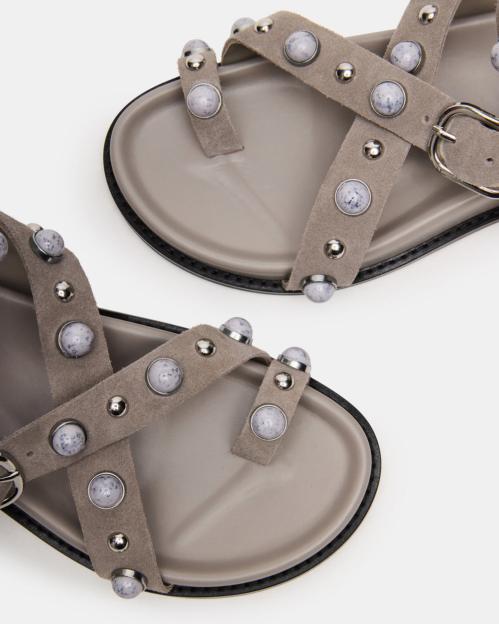 LINEAR Grey Suede Strappy Footbed Studded Women's Sandal | Steve Madden near me